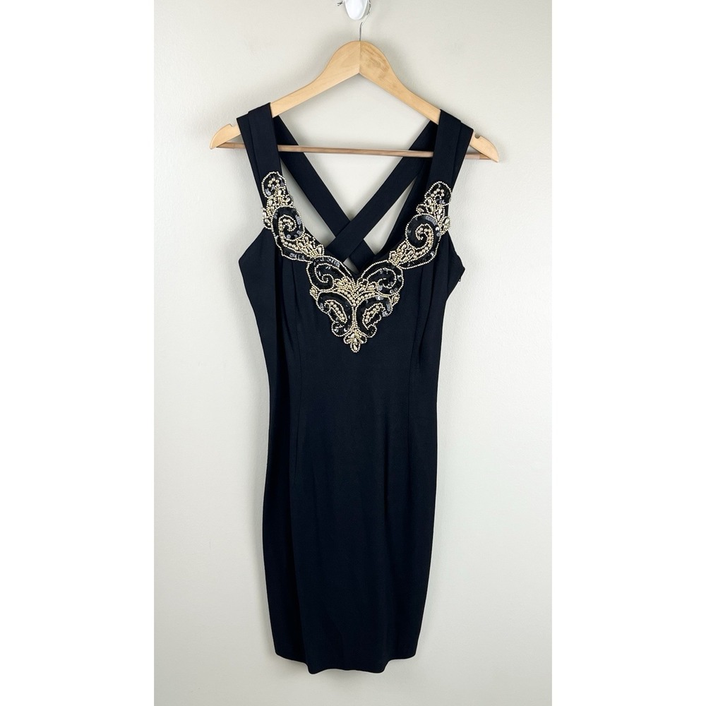 Jessica‎ McClintock Gunne Sax Sleeveless Dress Black Embellished Beaded Sz 9/10